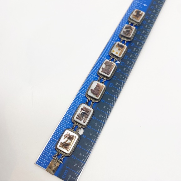 679 Vintage 800 Silver And Mother Of Pearl 7-day Cameo Link Bracelet - Picture 8 of 8